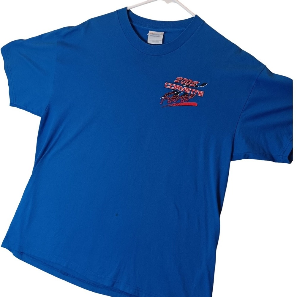 Hanes‎ T-Shirt Corvette Fever Men Large Blue Graphic Mid Texas Club Y2K Vintage